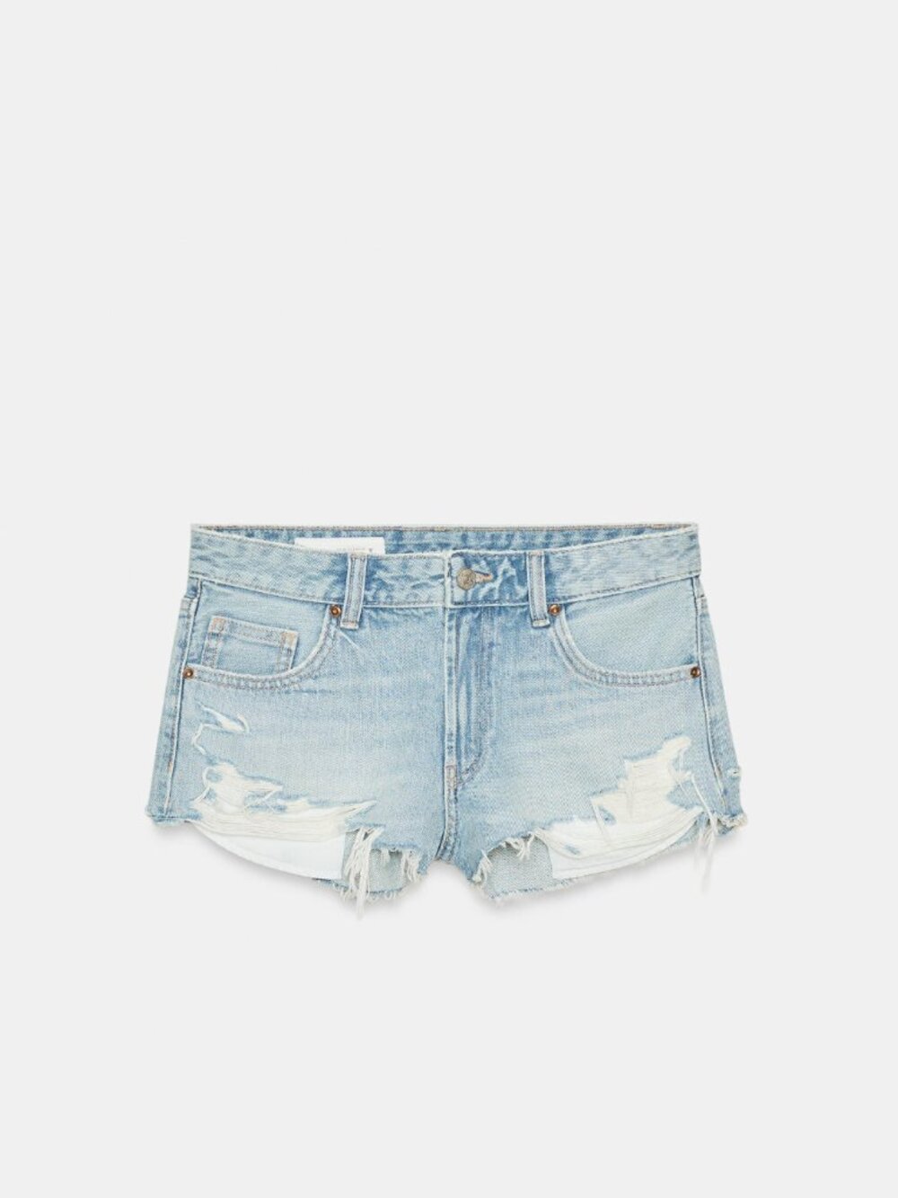 ZARA TRF Mid-Rise Ripped Denim Shorts Light Wash Raw Hem Size US 4 / EU 36